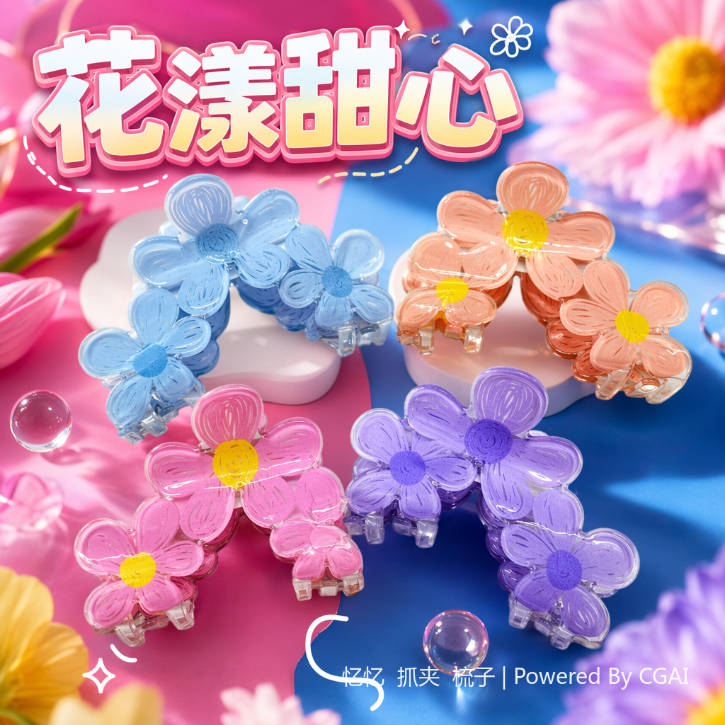 Colorful flower-shaped children's hair clips, shark clips, children's hair accessories Specification image