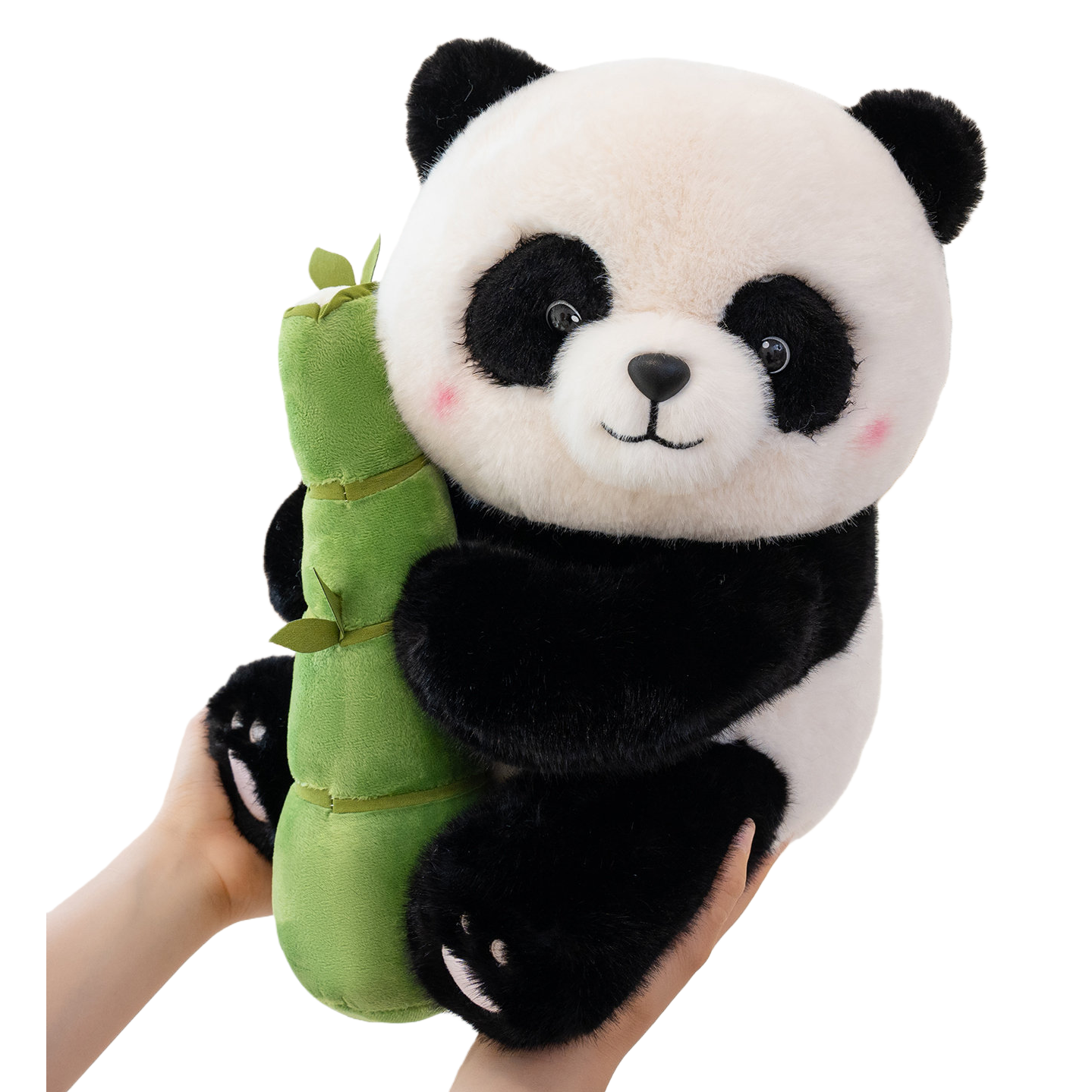 Wholesale of 43 cm black and white panda bamboo holding plush toys for living room decoration
