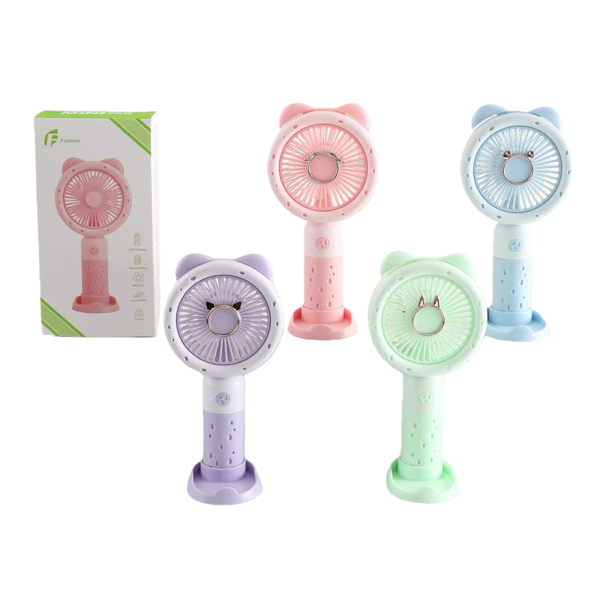 Colorful cat-ear mini electric fan, handheld small fan, portable outdoor small fan Item Picture
