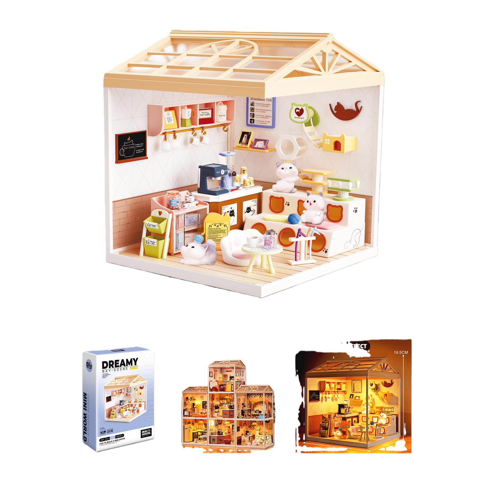 Mini cat cafe model DIY handcrafted assembly toys, children's Lego-style house model toys Item Picture