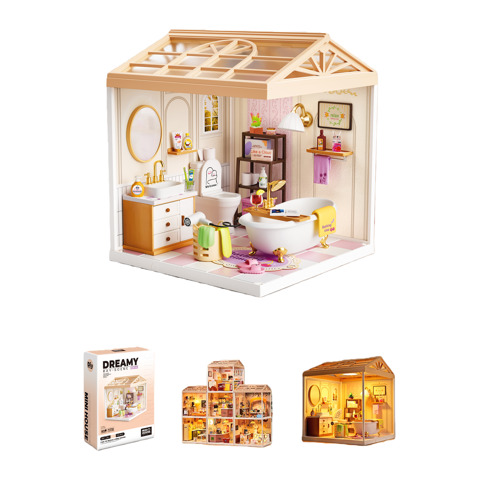 Mini bathroom model DIY handcrafted assembly toys, children's Lego-style house model toys Item Picture