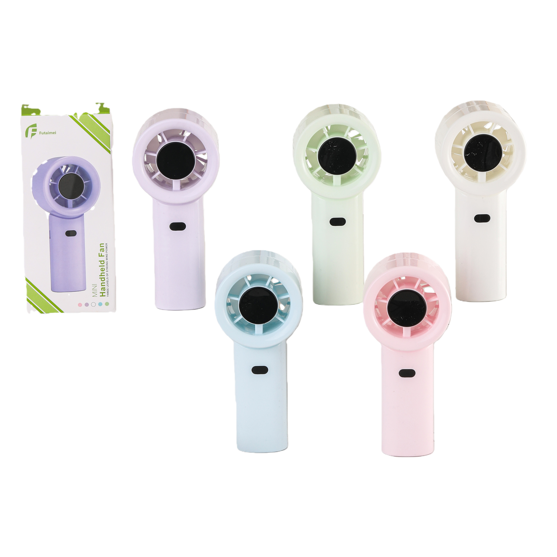 The new mini electric fan is made of ABS material in macaron color and is portable and quiet for outdoor use Item Picture