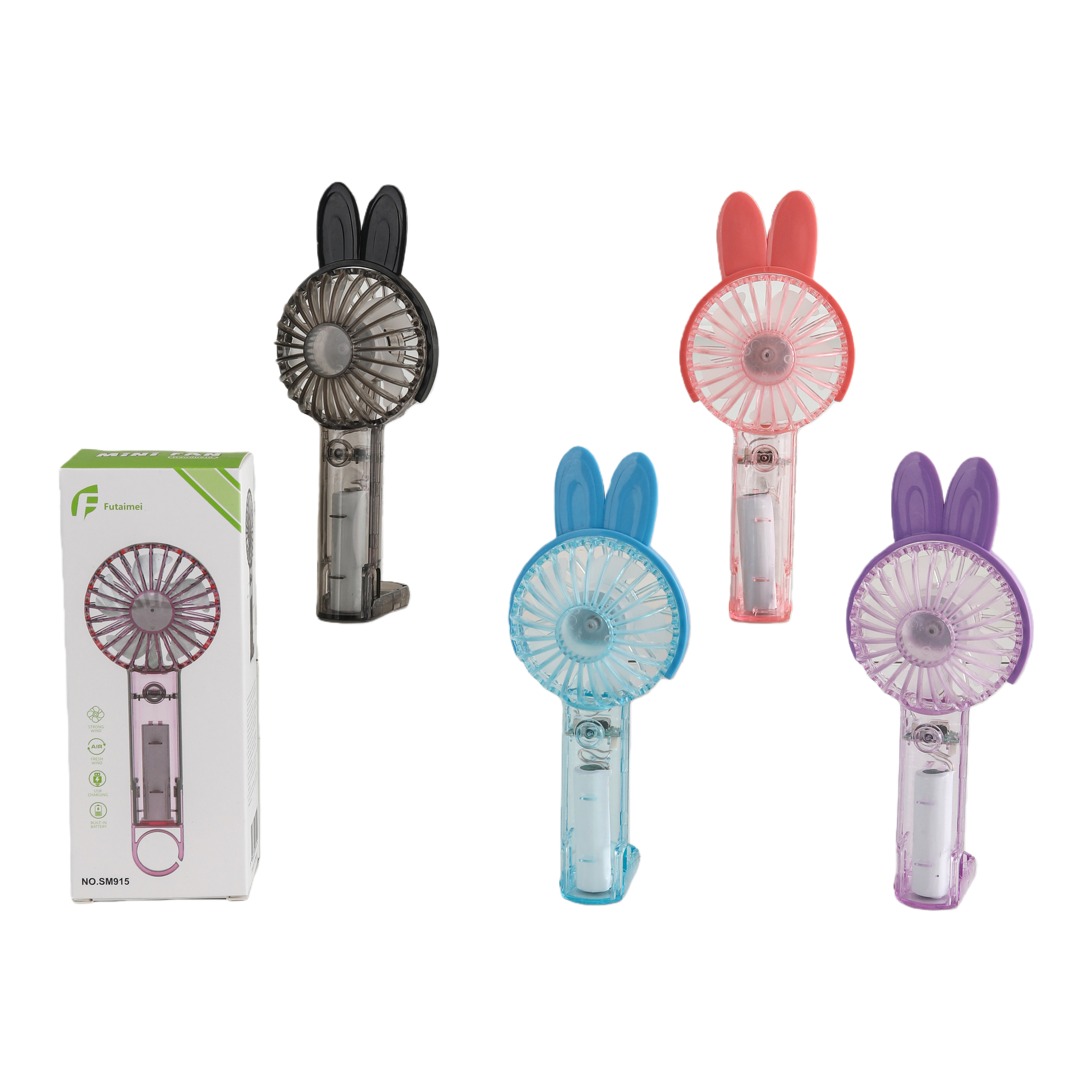 Mini portable fan in the shape of colorful rabbit ears Item Picture