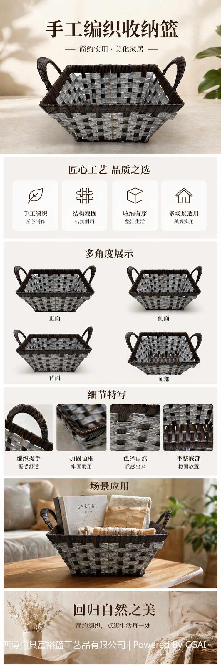 Grayish-white film woven square ear-pulling storage basin, fruit and snack basin, bread basket, toy storage basket, supermarket gift packaging basket, souvenir packaging basket, kitchen sauce storage basket, vegetable placement basket, tissue paper storage basket pic 1