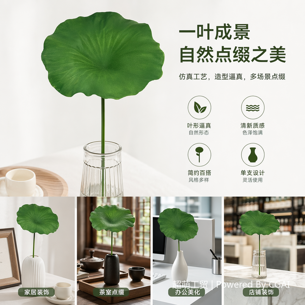 绿色大荷叶塑料仿真花泡沫花假花花杆人造花配件国潮