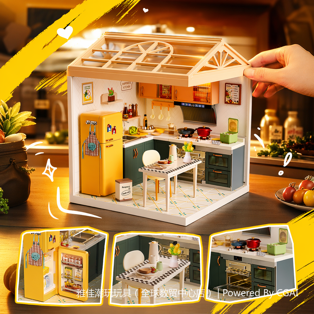 Mini kitchen model DIY handcrafted assembly toys, children's Lego-style house model toys Specification image