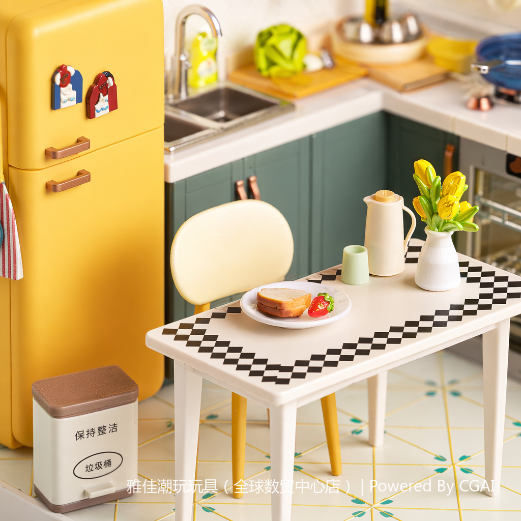 Mini kitchen model DIY handcrafted assembly toys, children's Lego-style house model toys Application Scenario