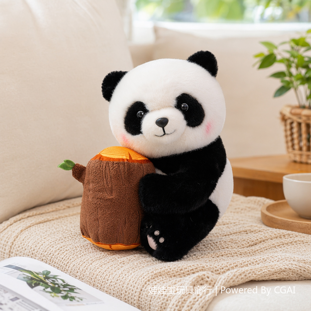 45 cm national trend toy, black and white panda hugging tree stump plush doll, cute and fun home decoration Specification image