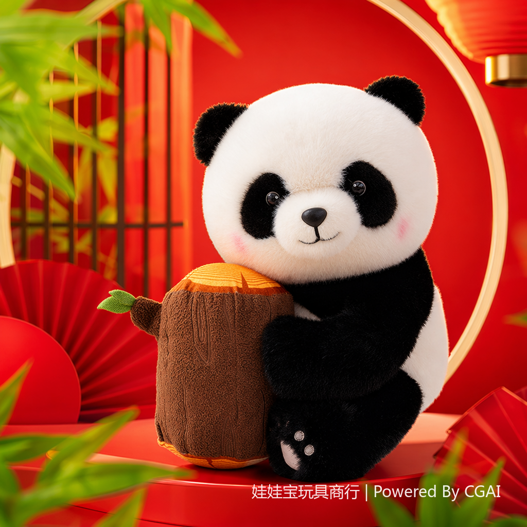 45 cm national trend toy, black and white panda hugging tree stump plush doll, cute and fun home decoration Item Picture