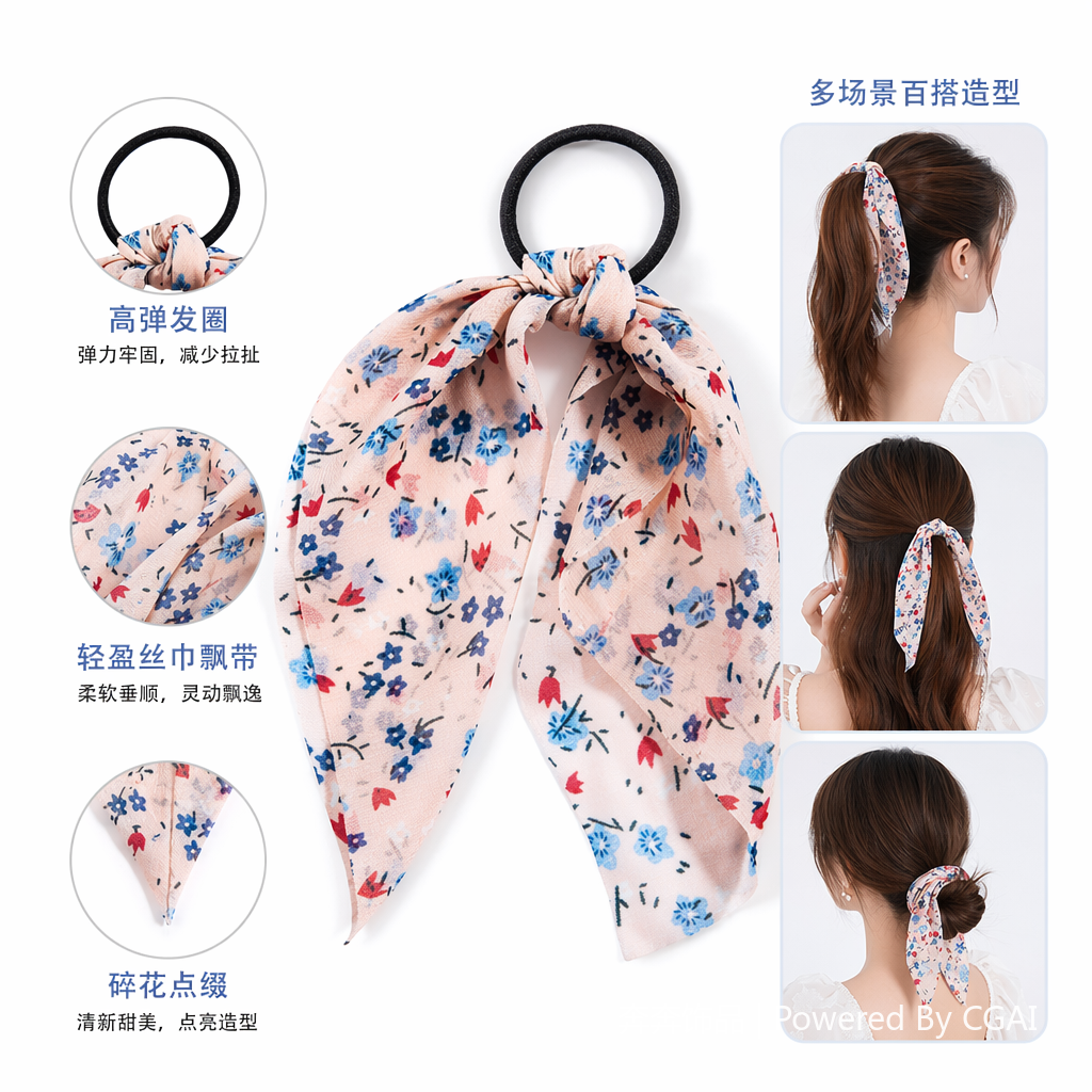 粉色碎花丝巾大肠发圈女韩版发饰