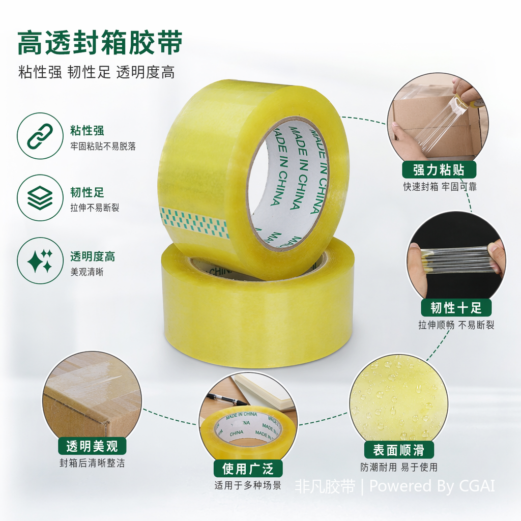 黄色透明耐高温封装胶带卷 3CM宽适配4CM封箱器