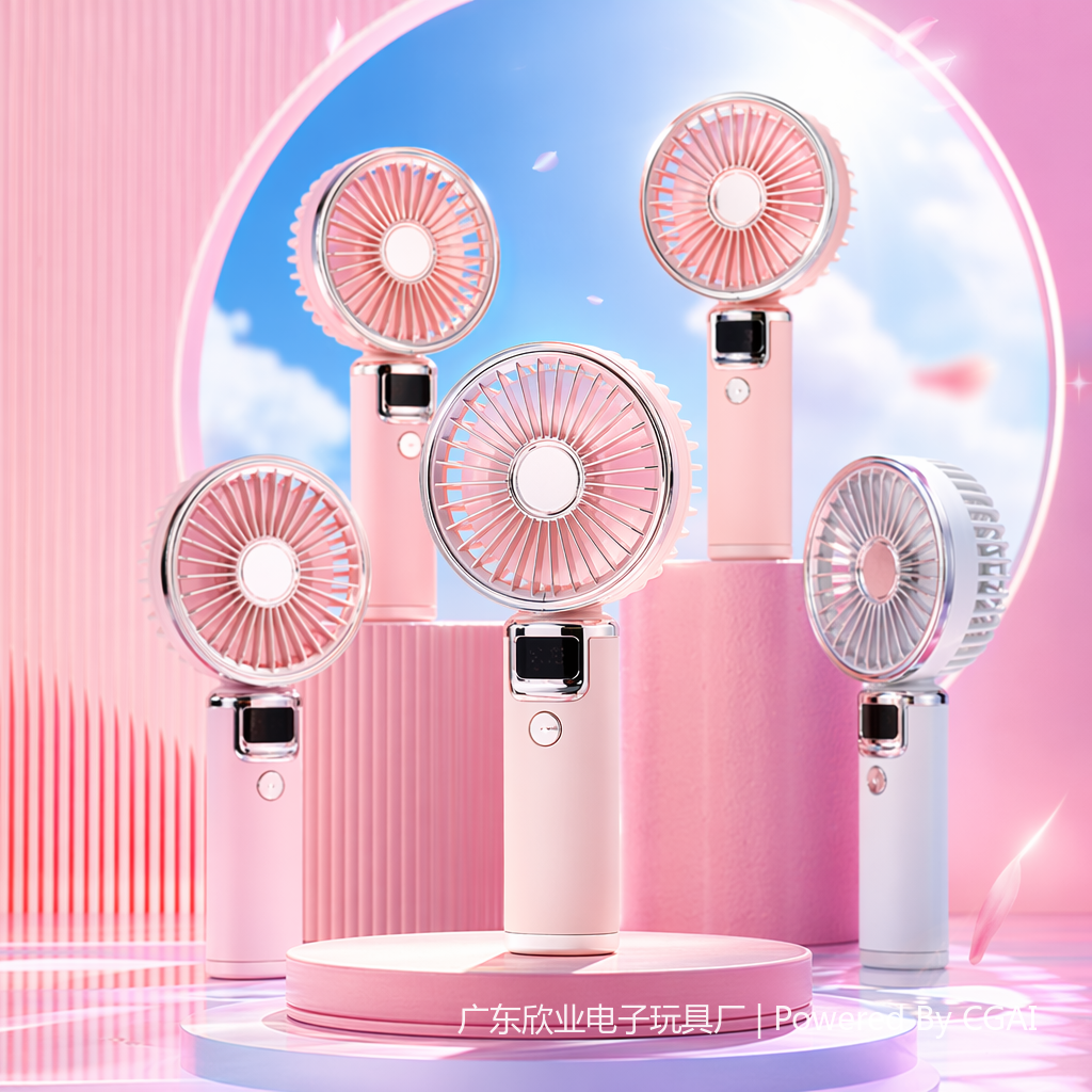 Pink packaging box multi-color handheld mini fan K801 student neck-hanging outdoor mini electric fan Specification image