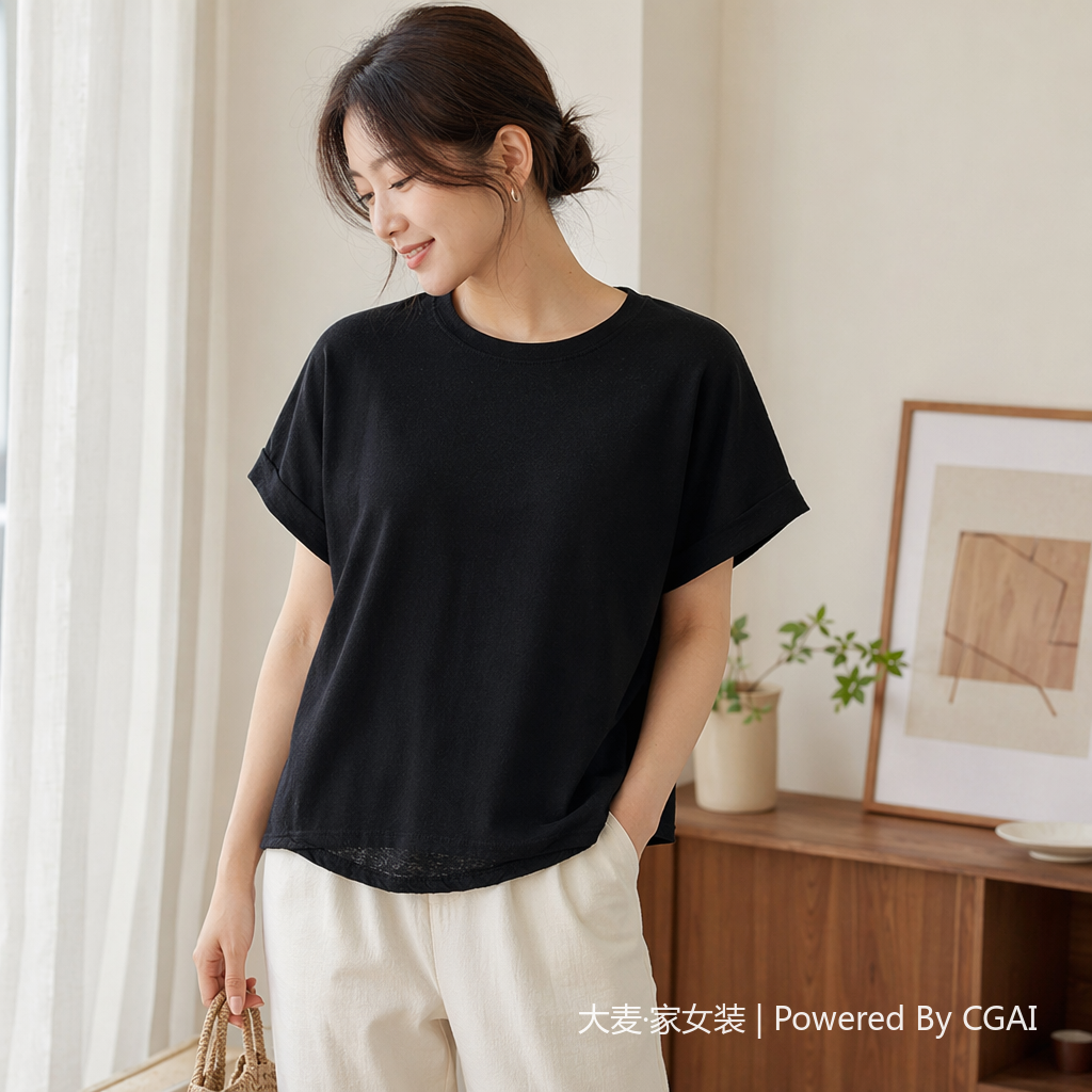 基础款舒适透气百搭飞飞袖T恤女夏简约纯色宽松休闲短袖172441915