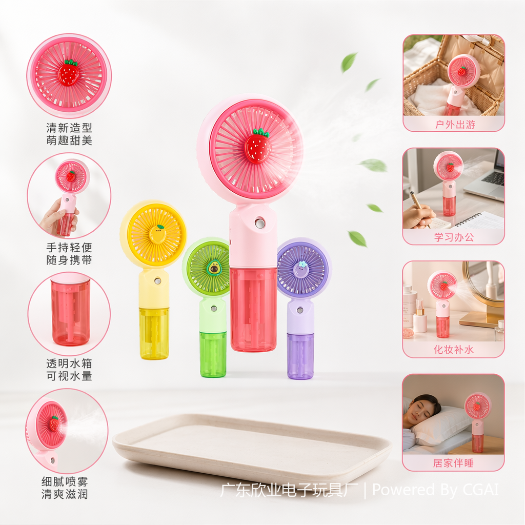 High-appearance-level color mini humidifying spray fan handheld small fan
