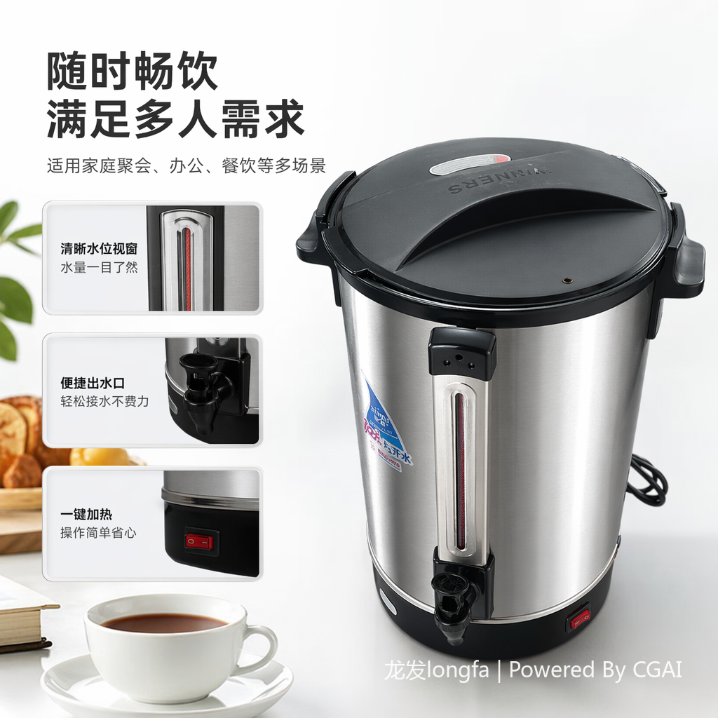 不锈钢304美式双层开水桶6.8L