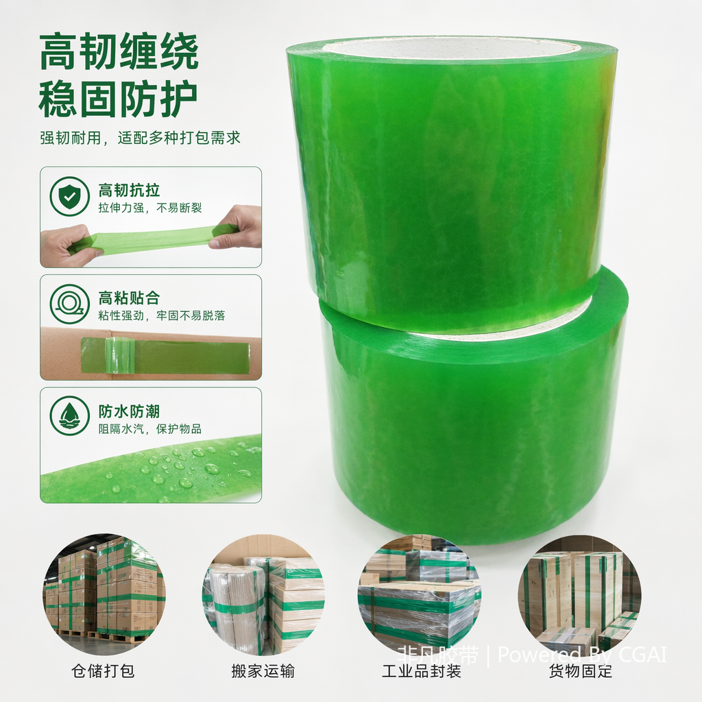 绿色封装打包胶带卷3CM透明耐高温封箱器4CM
