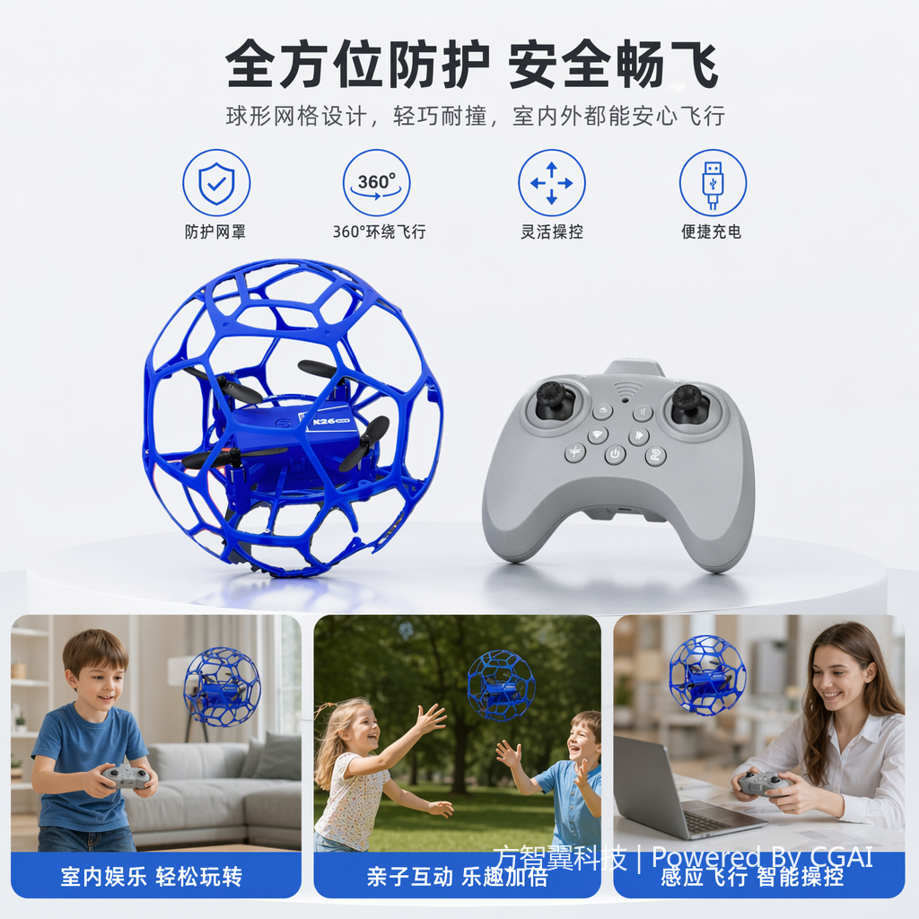 蓝色球形感应飞行器玩具无人机遥控飞机竞赛用