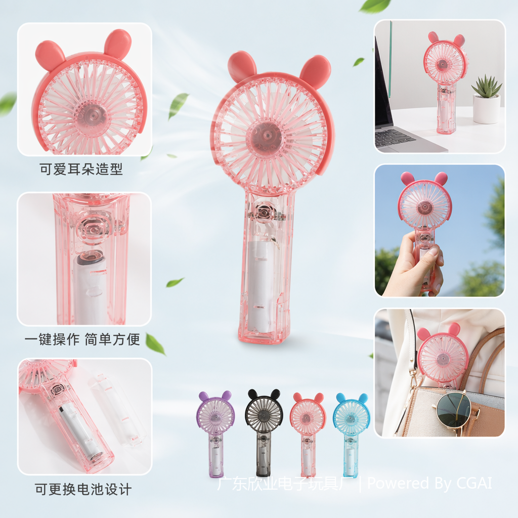 Mini electric fan, color cartoon handheld small fan, outdoor portable small fan