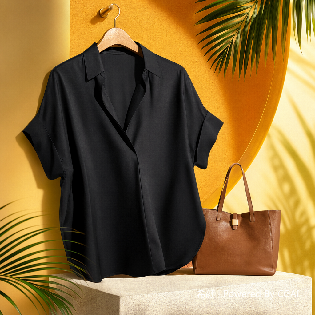 Black loose women's ramie short-sleeved formal shirt top for women's fashion Specification image