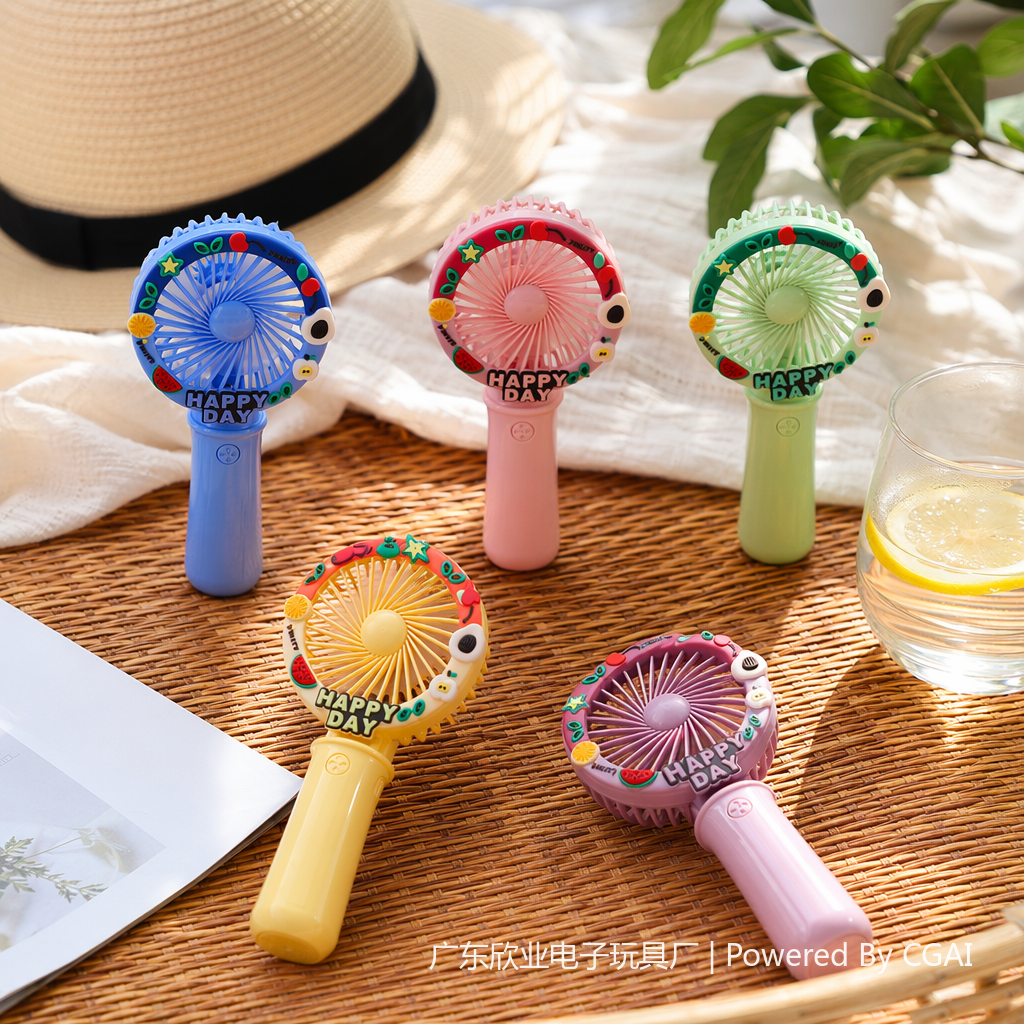 Colorful cartoon mini handheld fan, portable handheld electric fan, small and quiet, cool down in summer details Picture