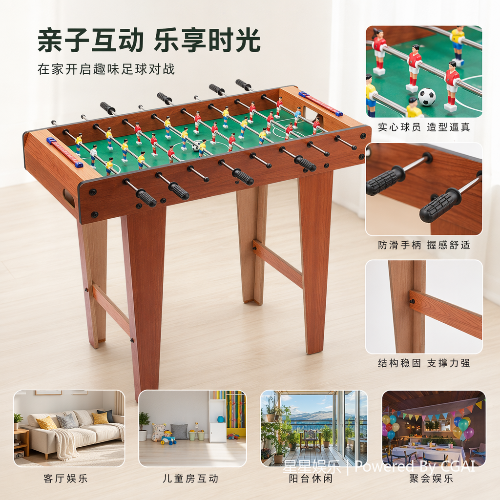 木质高脚桌上足球台八杆设计配彩色球员亲子互动益智玩具