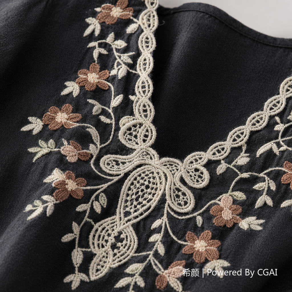 New Chinese-style deep blue embroidered lace top for women's summer short-sleeved elegant dress Application Scenario