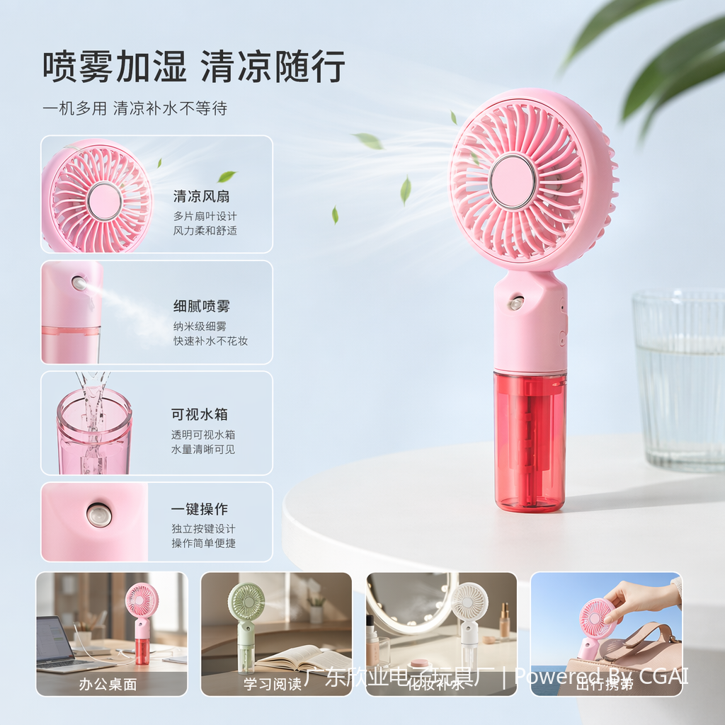 Color portable USB charging handheld small fan with water mist humidification function details Picture