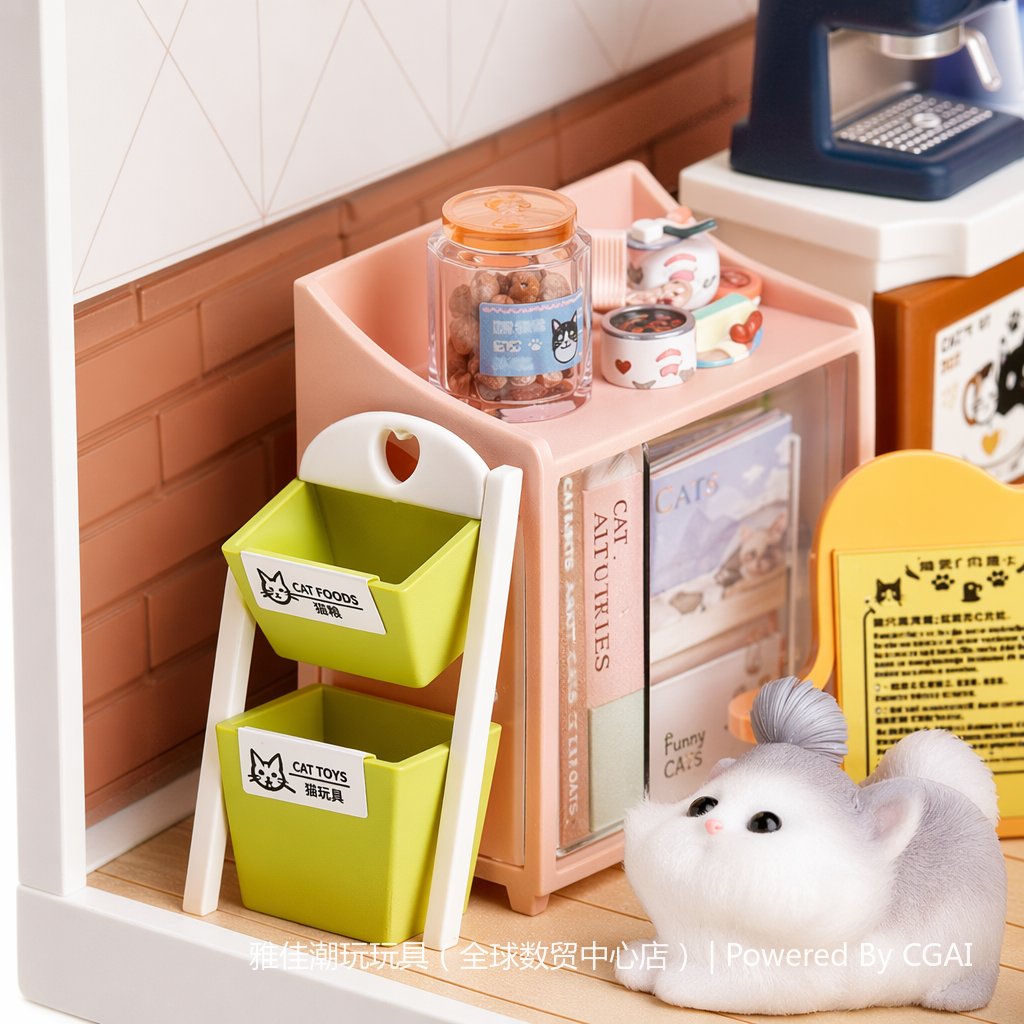 Mini cat cafe model DIY handcrafted assembly toys, children's Lego-style house model toys Application Scenario