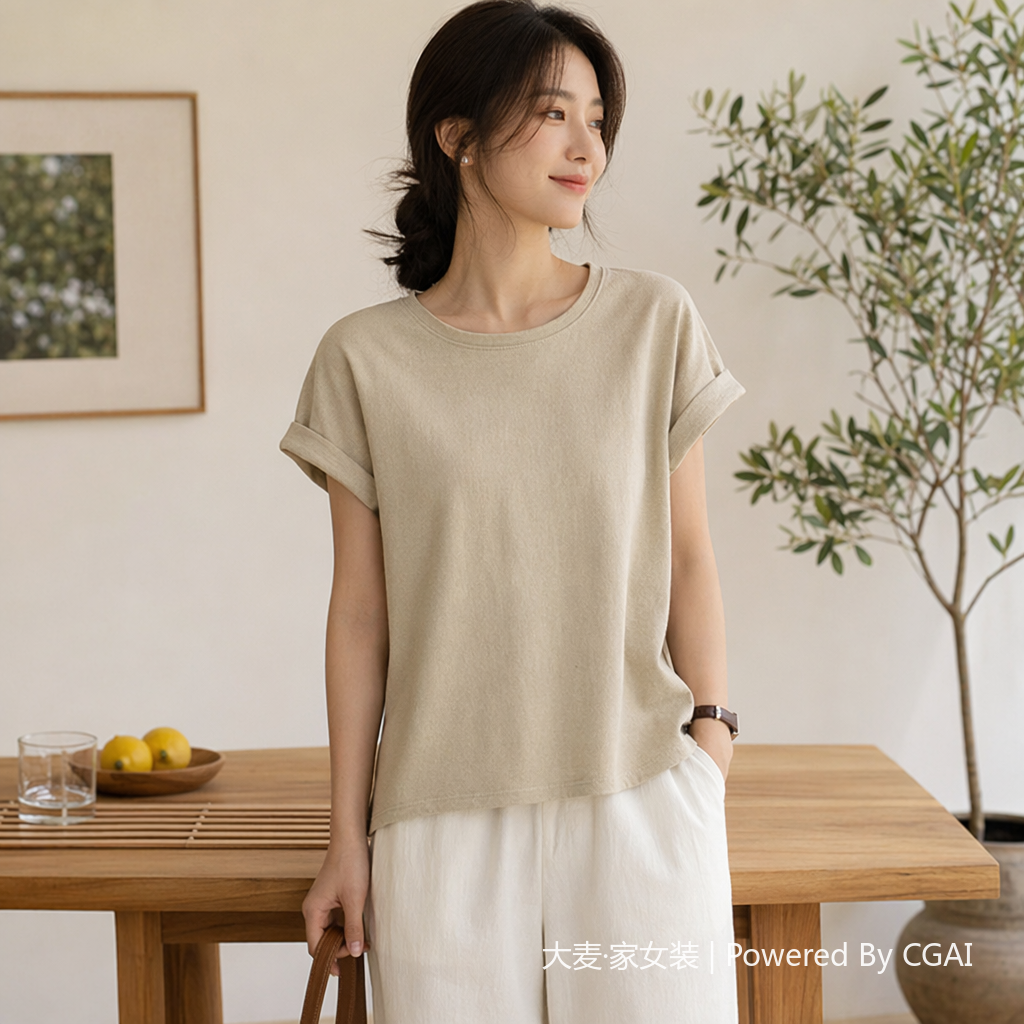 基础款舒适透气百搭飞飞袖T恤女夏简约纯色宽松休闲短袖