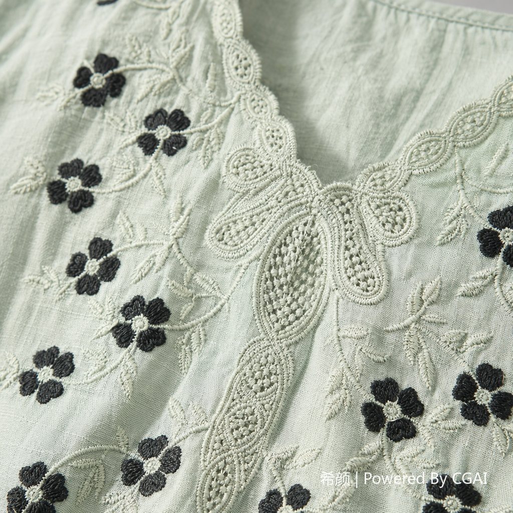 Cotton and linen loose, slimming and concealing flesh heavy embroidery short-sleeved top, new spring and summer versatile pull-up T-shirt for women, 100406335 Application Scenario
