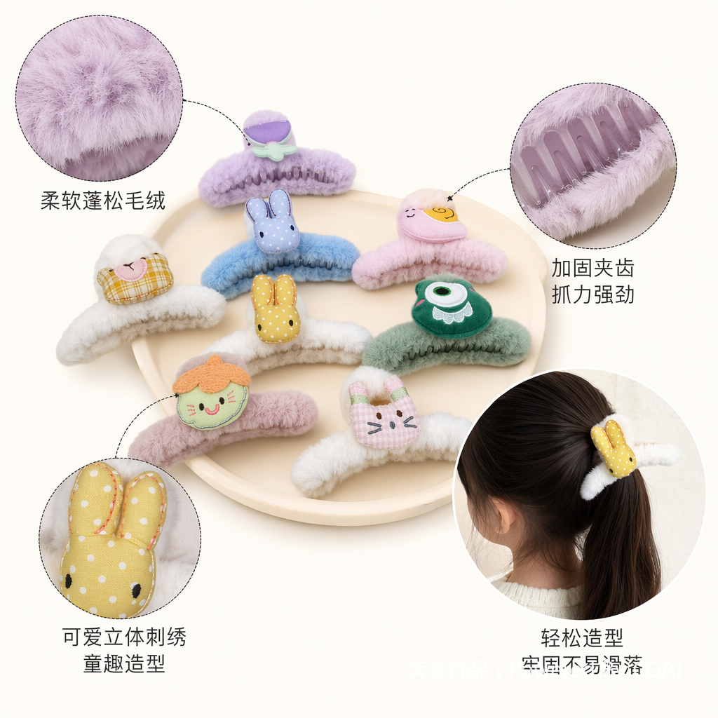 彩色毛绒鲨鱼夹儿童发饰发卡饰品