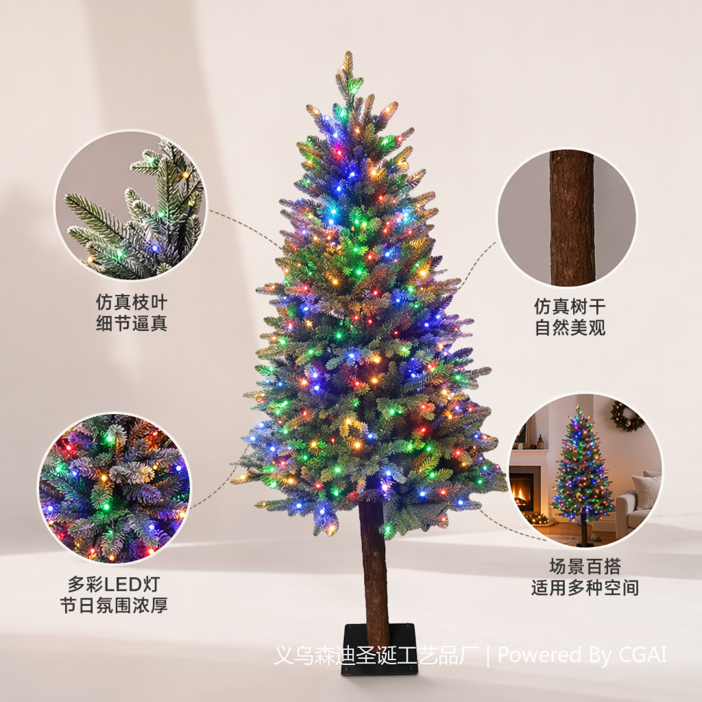 Colorful lighting fixtures, folding Christmas trees, holiday gifts, Christmas supplies