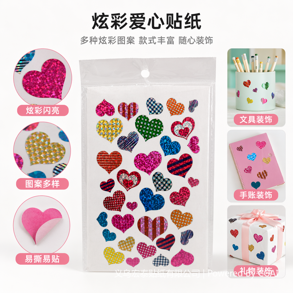 彩色心形文创贴纸