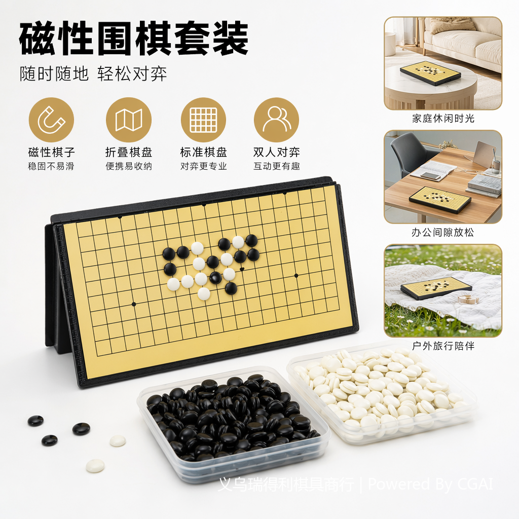 高品质便携围棋套装折叠棋盘配磁吸棋子对弈益智玩具