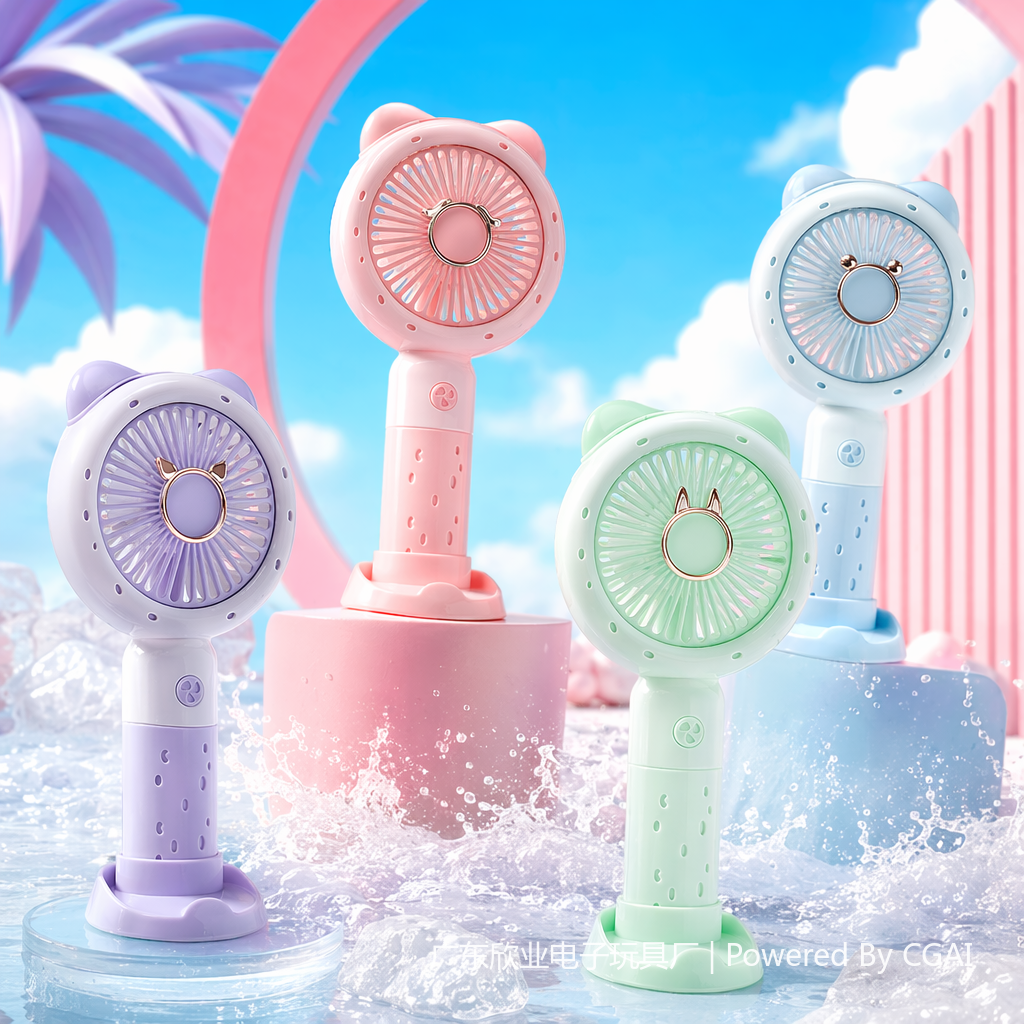 Colorful cat-ear mini electric fan, handheld small fan, portable outdoor small fan Specification image
