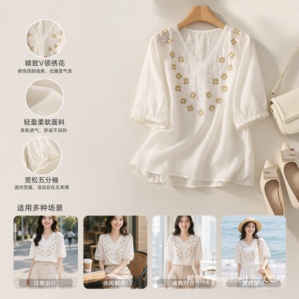 新中式国风女装夏季/蕾丝/上衣女短袖时尚/雷丝连衣裙透气/连衣裙女夏季优雅细节图