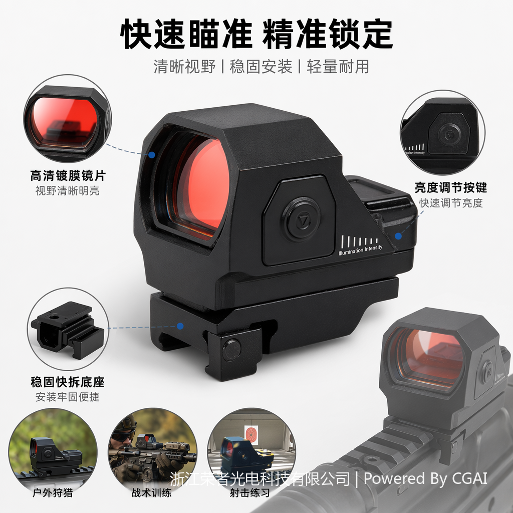 Free Tiger Black Red Dot Sight, waterproof and anti-fog, tactical rail, all-metal material, holographic Red dot outdoor shooting accessory 5540 Specification image