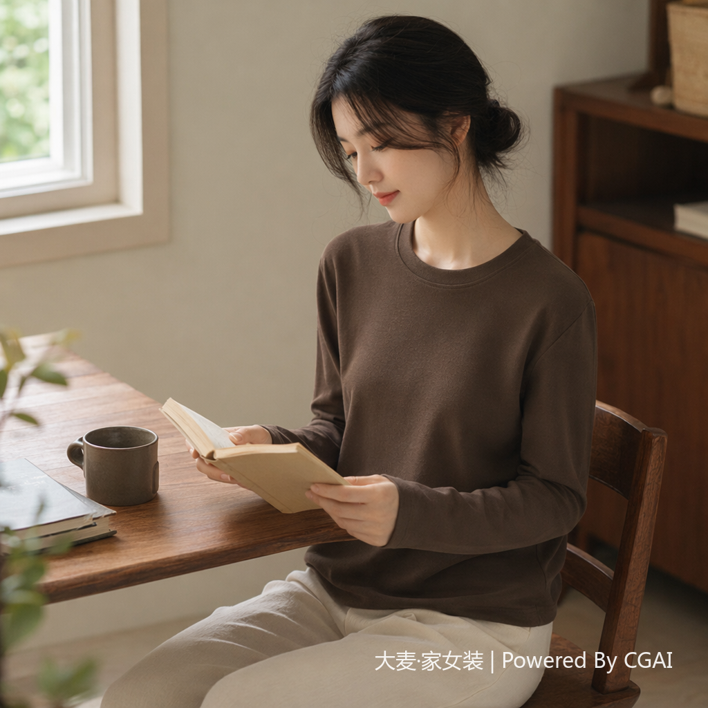 女士纯色百搭圆领T恤基础款修身长袖打底衫170844369