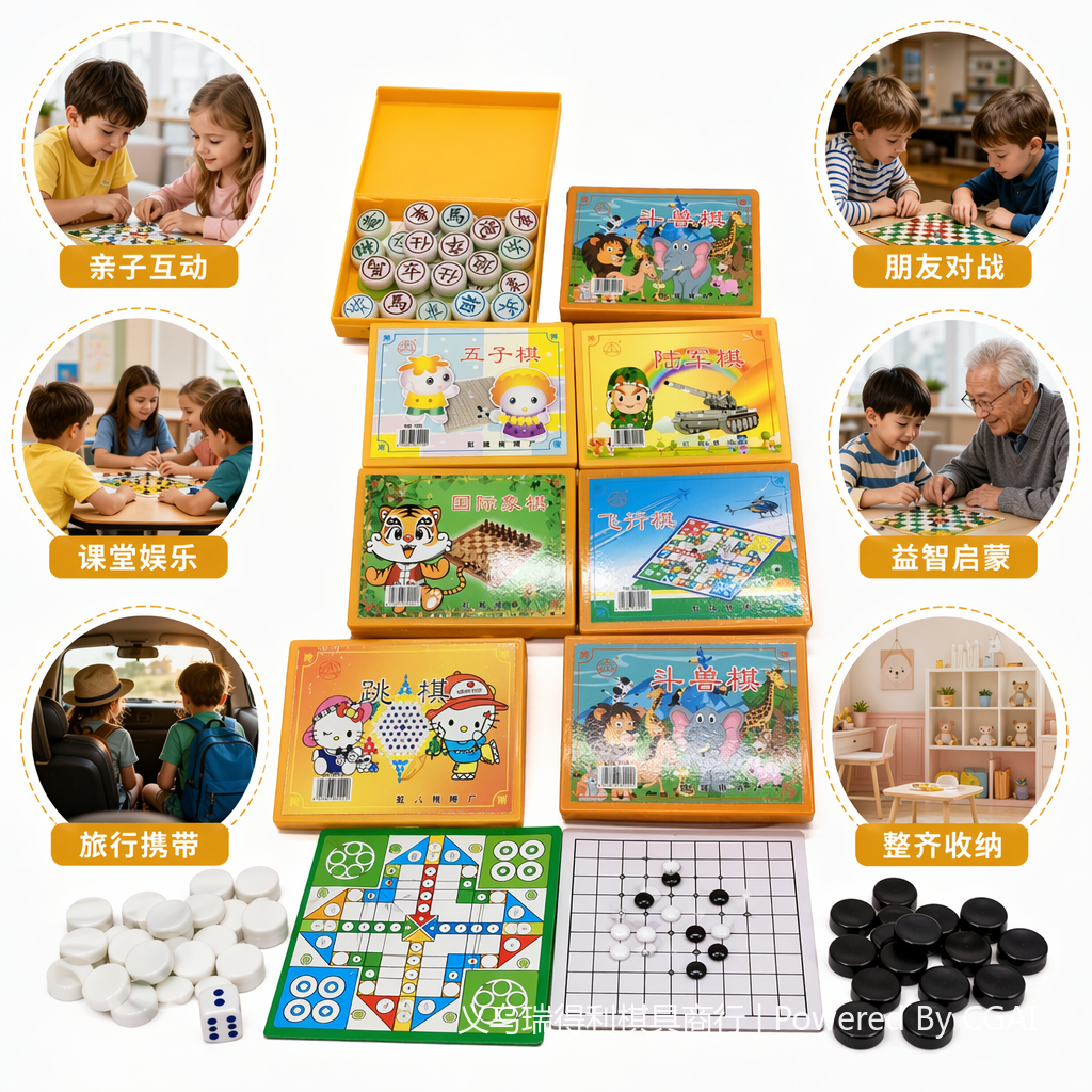 卡游棋牌桌游玩具跳棋多合一国际跳棋转盘游戏带
