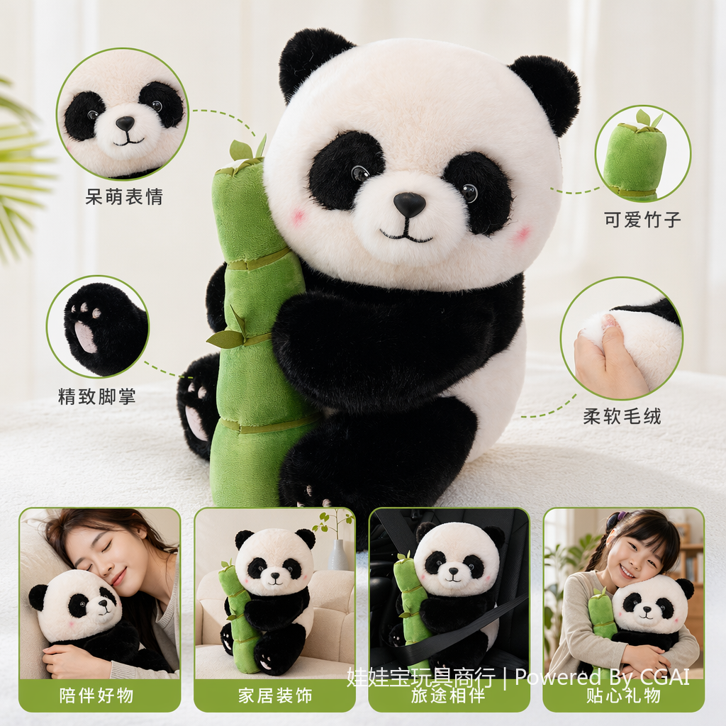 Wholesale of 43 cm black and white panda bamboo holding plush toys for living room decoration details Picture