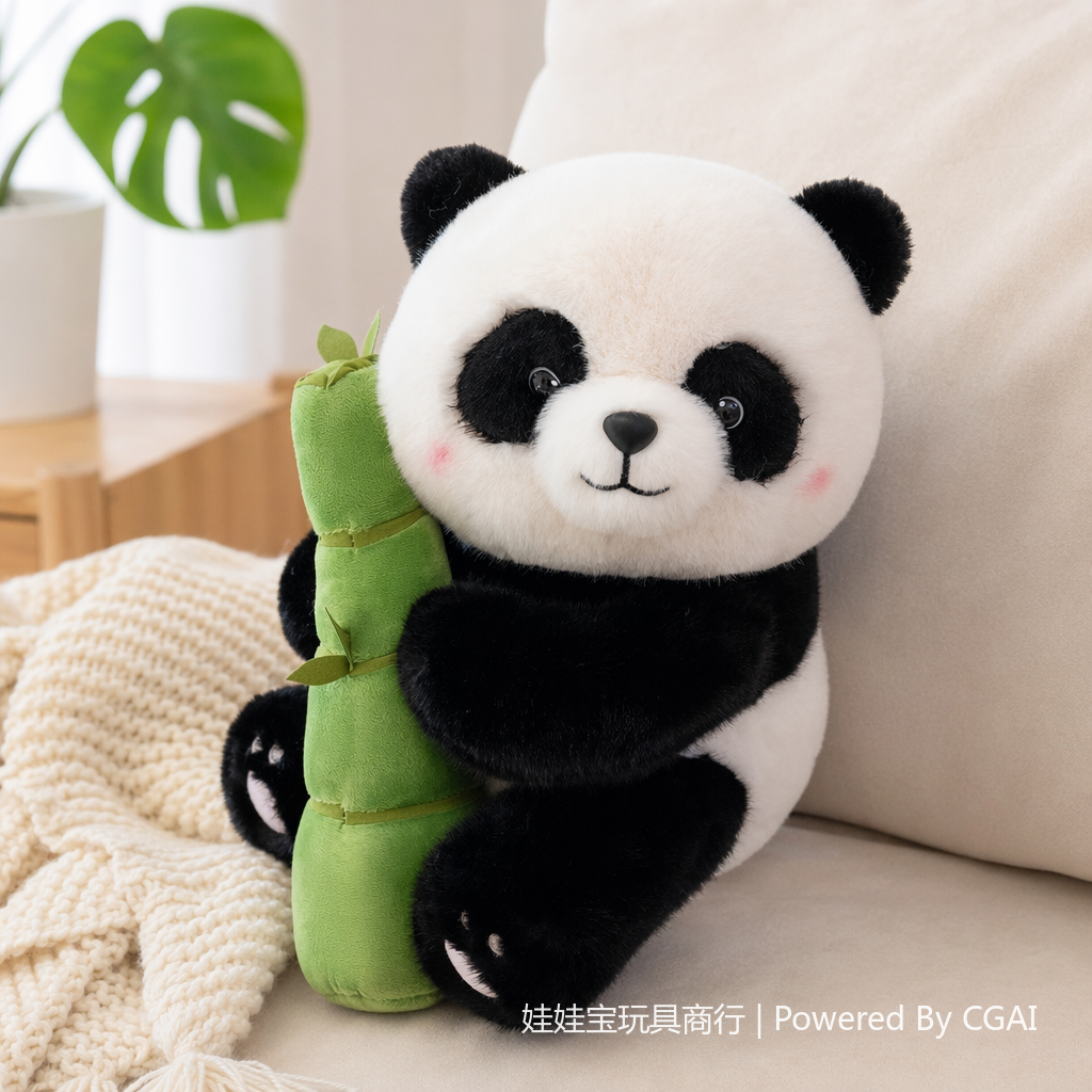 Wholesale of 43 cm black and white panda bamboo holding plush toys for living room decoration Specification image