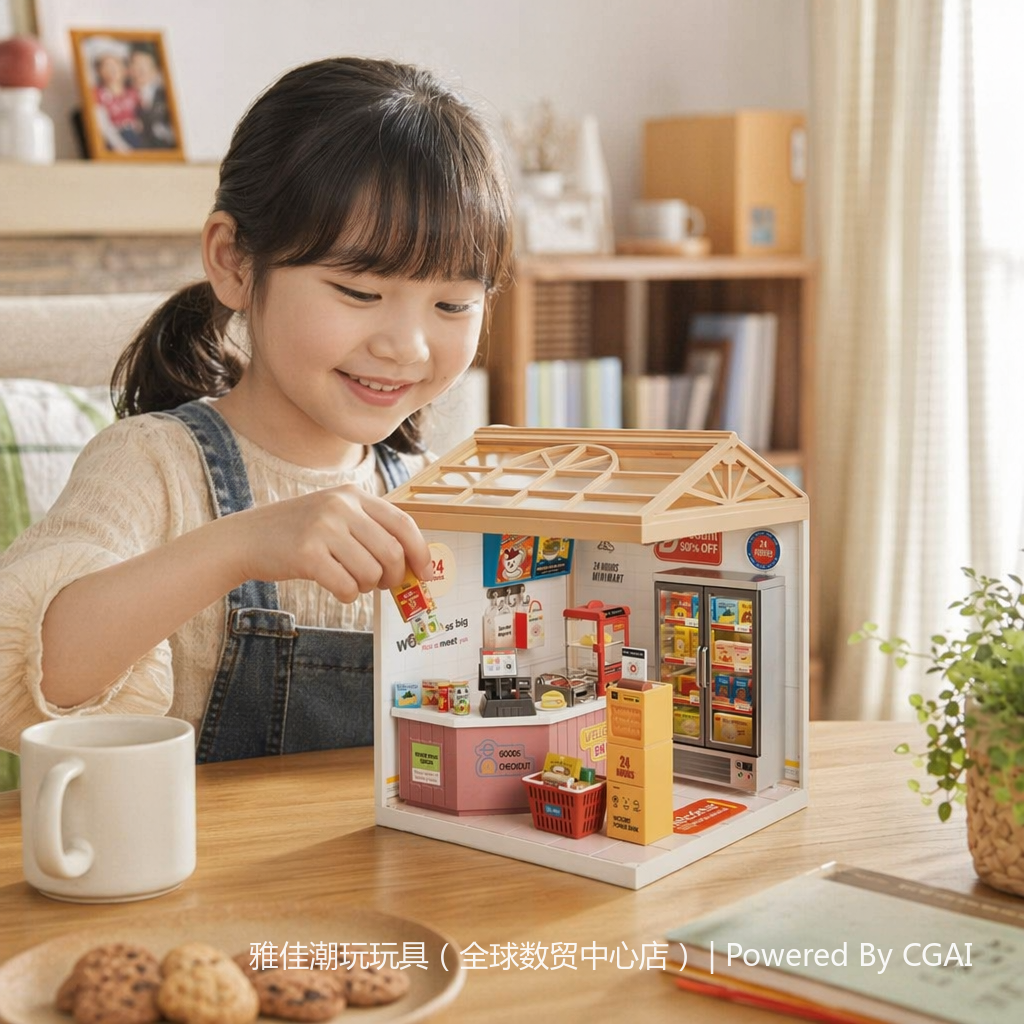Beige roof mini convenience store model creative home decoration items