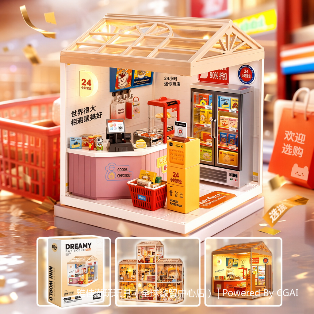 Beige roof mini convenience store model creative home decoration items Specification image