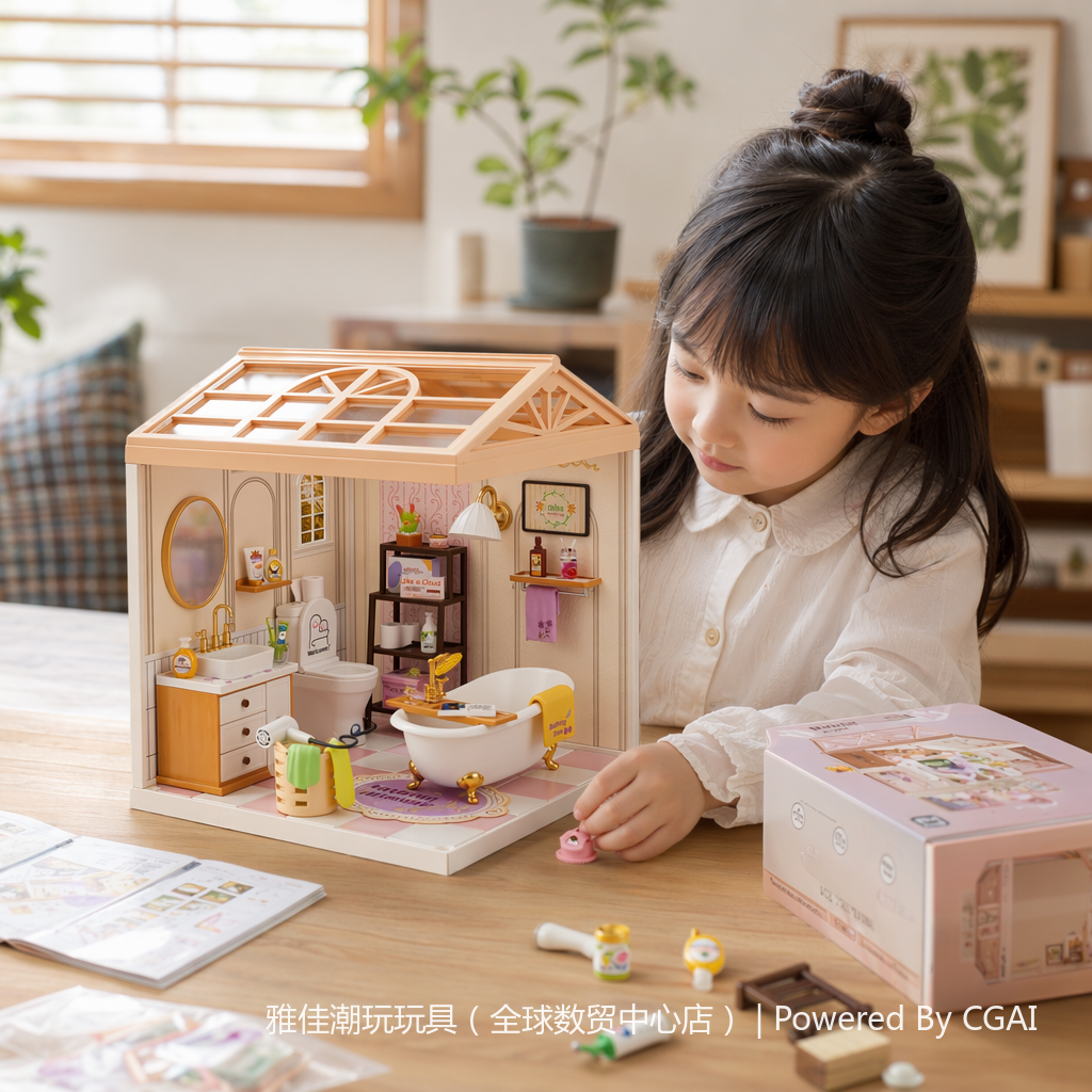 Mini bathroom model DIY handcrafted assembly toys, children's Lego-style house model toys details Picture