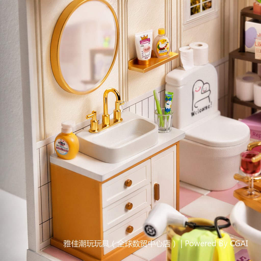 Mini bathroom model DIY handcrafted assembly toys, children's Lego-style house model toys Application Scenario