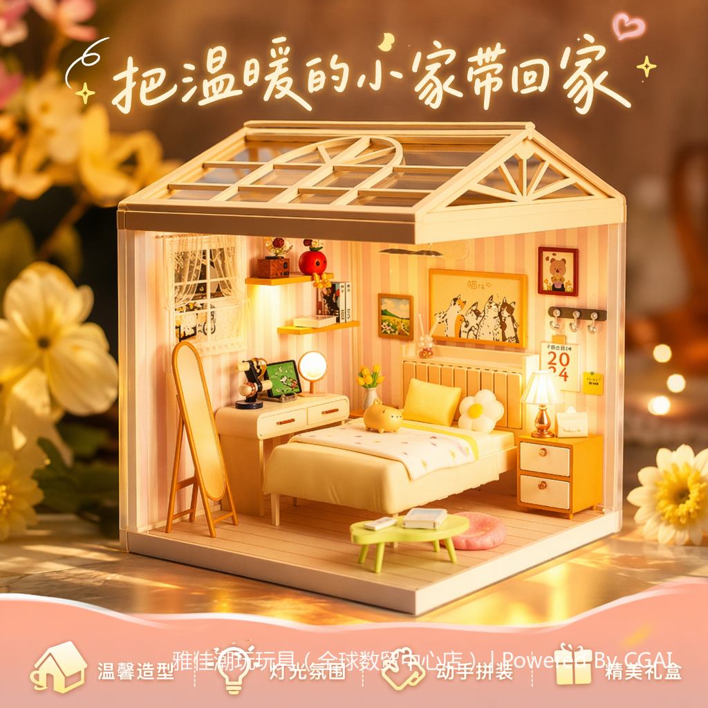 Mini cozy bedroom model DIY handcrafted assembly toys, children's Lego-style house model toys