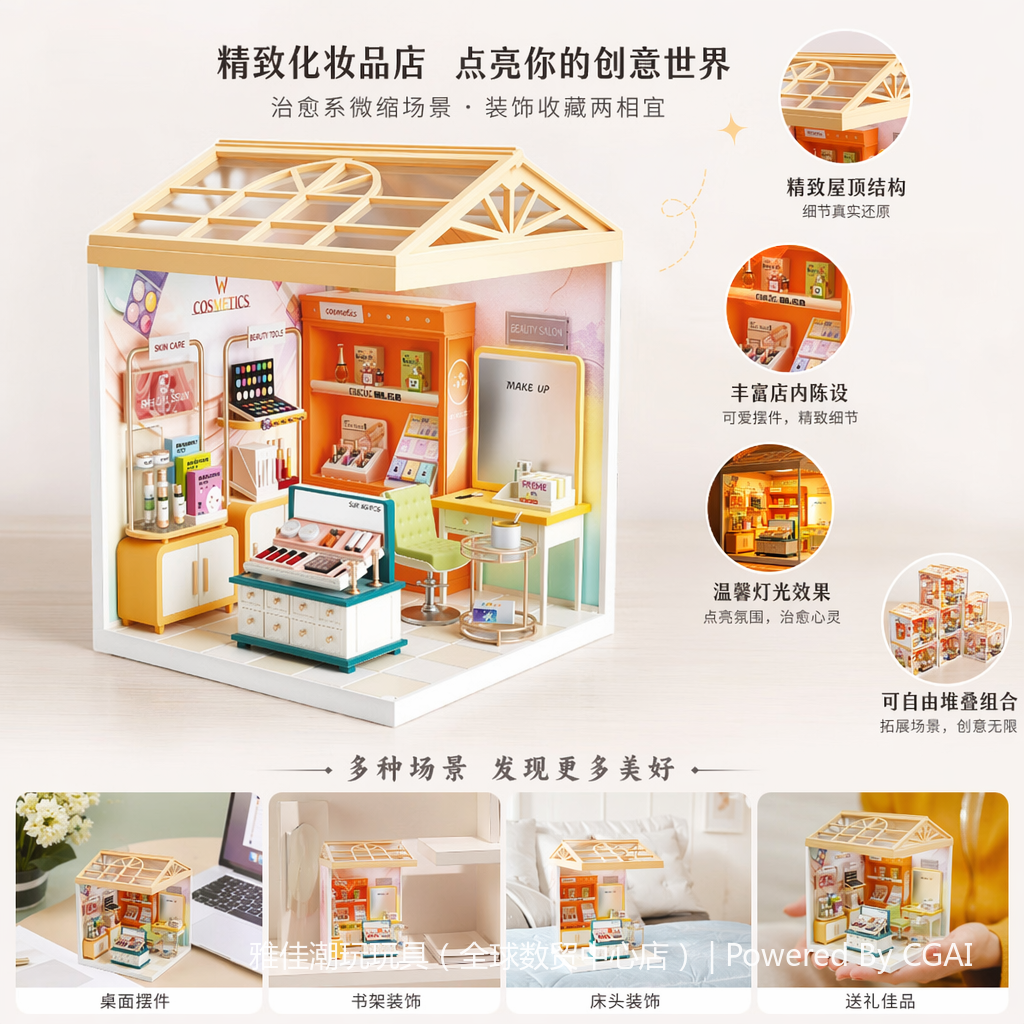 Mini makeup store model DIY handcrafted assembly toys, children's Lego-style house model toys