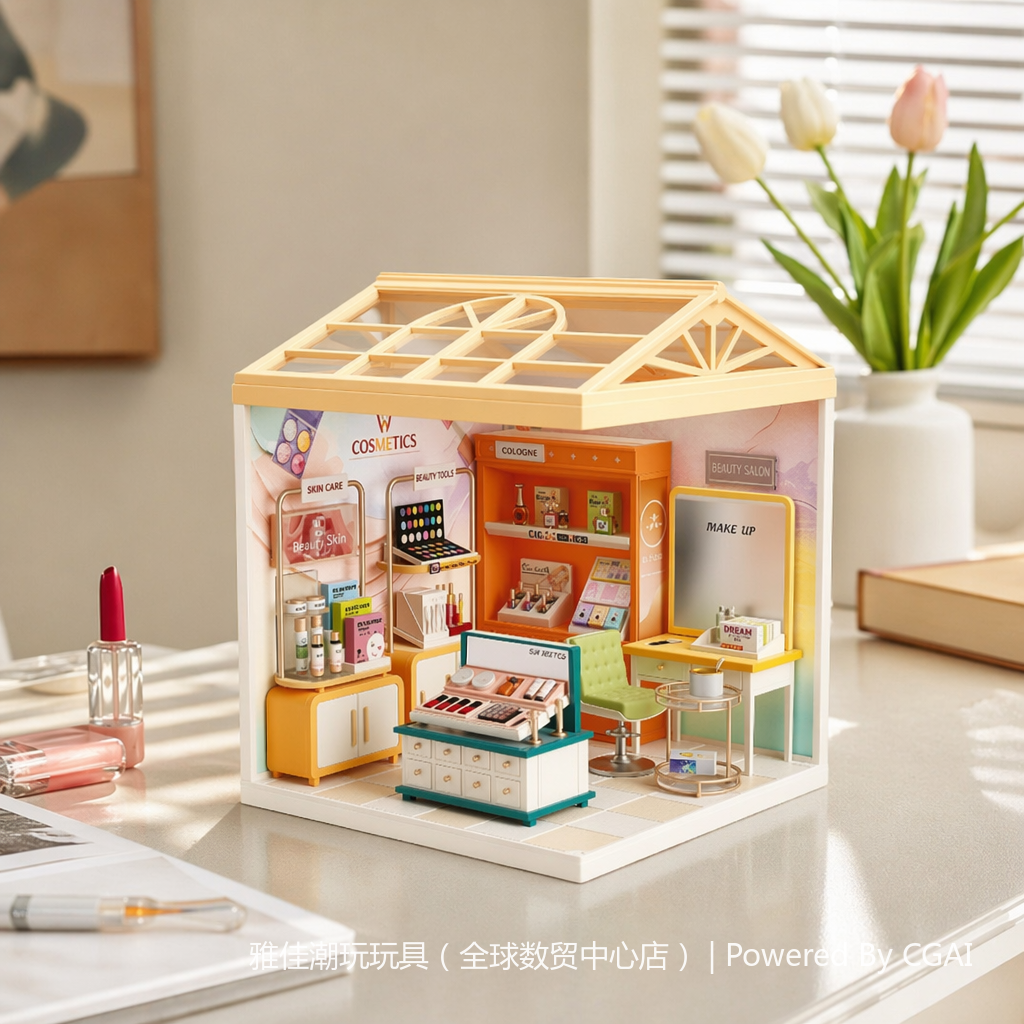 Mini makeup store model DIY handcrafted assembly toys, children's Lego-style house model toys details Picture