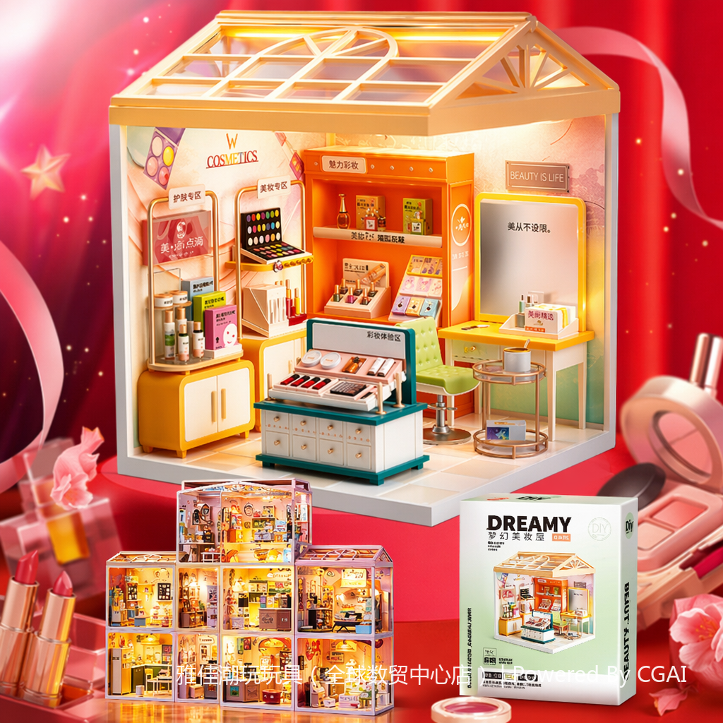 Mini makeup store model DIY handcrafted assembly toys, children's Lego-style house model toys Specification image