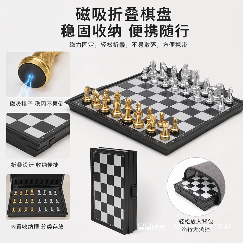 跨境磁性国际象棋套装折叠便携棋盘金银色棋子儿童益智桌游玩具批发